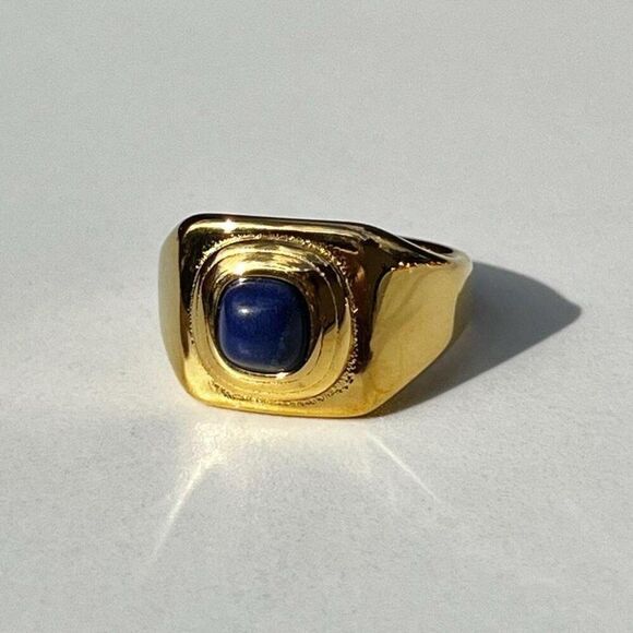 New! “Addie” Chunky Gold/Dark Blue Ring - Picture 2 of 3